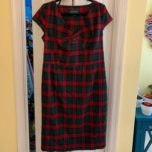 Red/green plaid dress with heart button detail